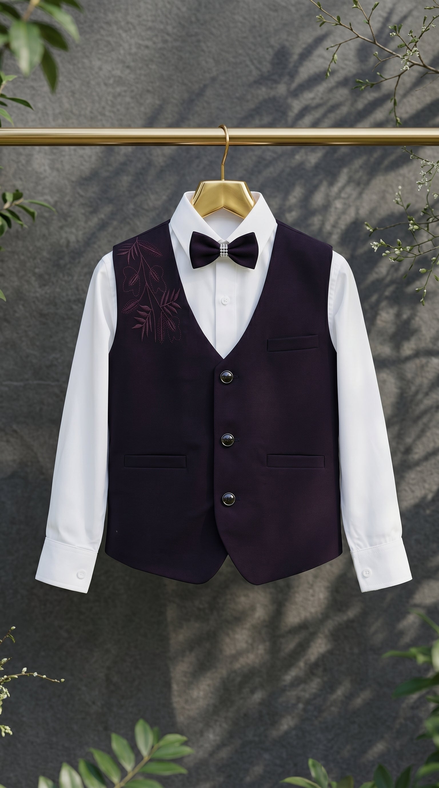 Ahhaaaa Boys 3-Piece Formal Waistcoat Suit Set with Shirt & Bow Tie - Black, Navy, Wine (2-8 Years)