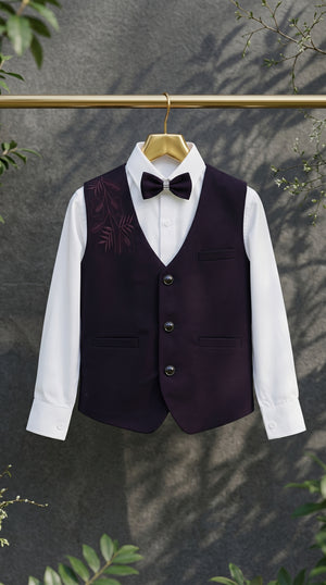 Ahhaaaa Boys 3-Piece Formal Waistcoat Suit Set with Shirt & Bow Tie - Black, Navy, Wine (2-8 Years)