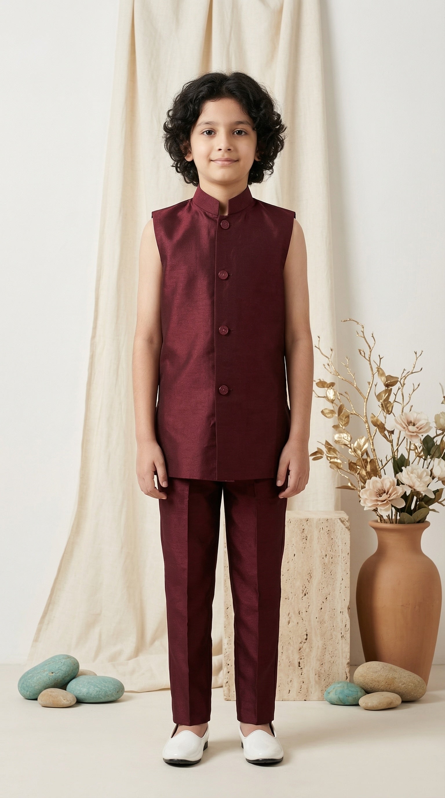 Ahhaaaa Boys 3-Piece Designer Indo-Western Jacket & Kurta Set - Blue, Gold, Maroon (2-11 Years)