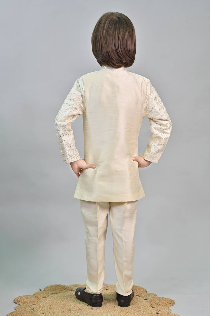 Ahhaaaa Kids Ethnic Sequin Embroidered Indo-Western Kurta and Trouser Set for Boys