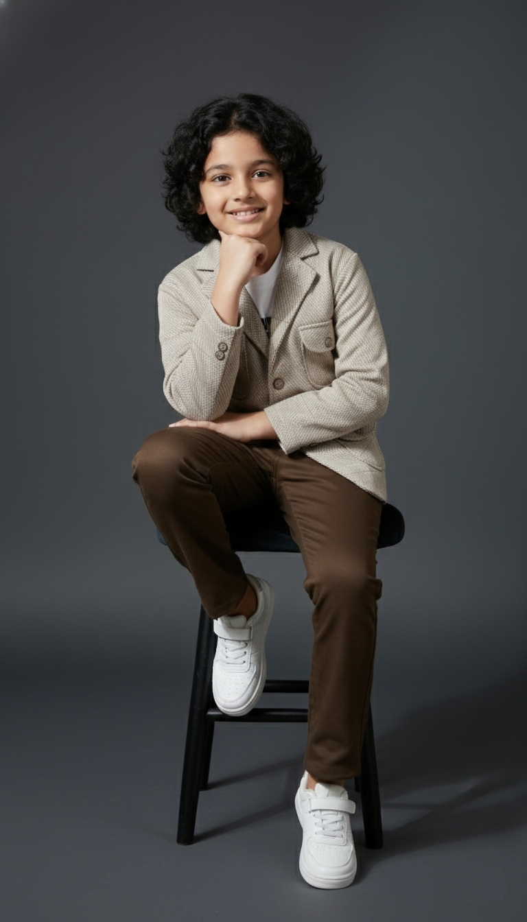 Ahhaaaa Boys' Japani Silk Indo-Western Safari Suit Set (Beige and Grey)