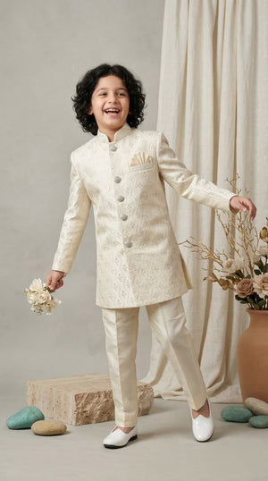 Ahhaaaa Boys Designer Jodhpuri Bandhgala Suit Set - Green, Pink, Cream (2-11 Years)