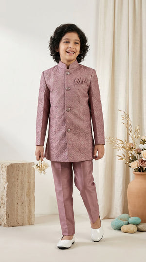 Ahhaaaa Boys Designer Jodhpuri Bandhgala Suit Set - Wine, Pink, Cream (2-11 Years)