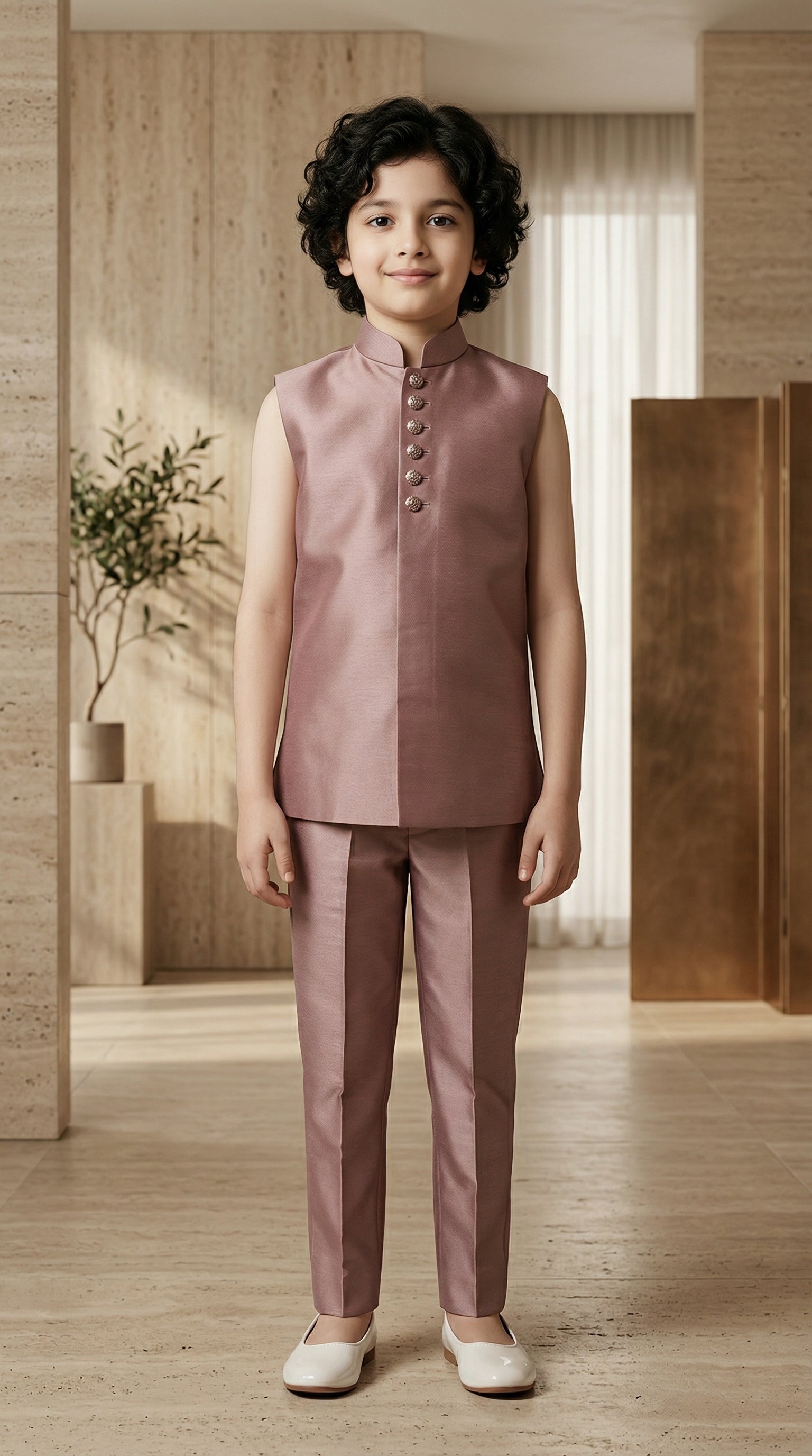 Ahhaaaa Boys Designer Indo-Western Jacket Set with Brooch & Jeweled Buttons (2-11 Years)