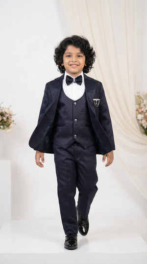 Ahhaaaa Boys Luxury 3-Piece Textured Coat Suit Set (Available in Wine, Black, Navy)