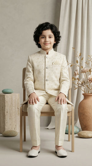 Ahhaaaa Boys Designer Jodhpuri Bandhgala Suit Set - Wine, Pink, Cream (2-11 Years)