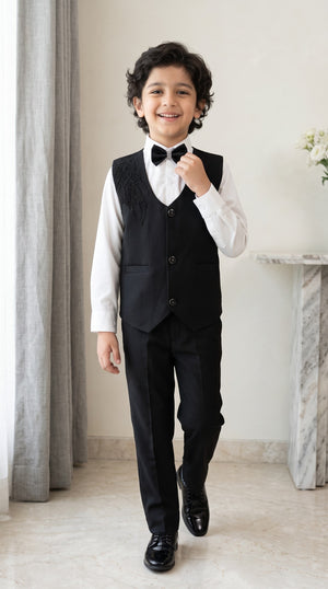 Ahhaaaa Boys Waistcoat Suit Set with Shirt Bow Tie and Pant for Kids