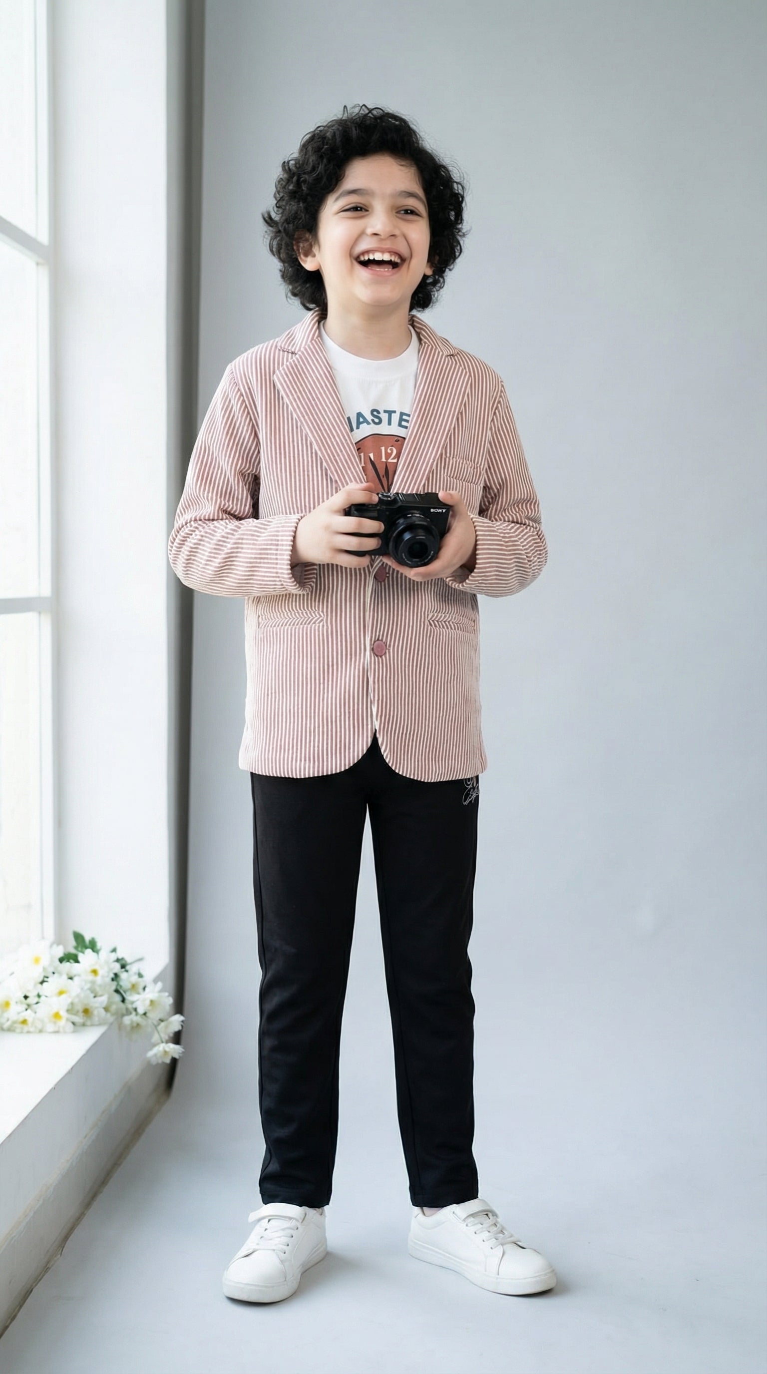 Ahhaaaa Boys' Luxury Japani Silk Striped Indo-Western Blazer & Trouser Set (Ages 2-8Y)