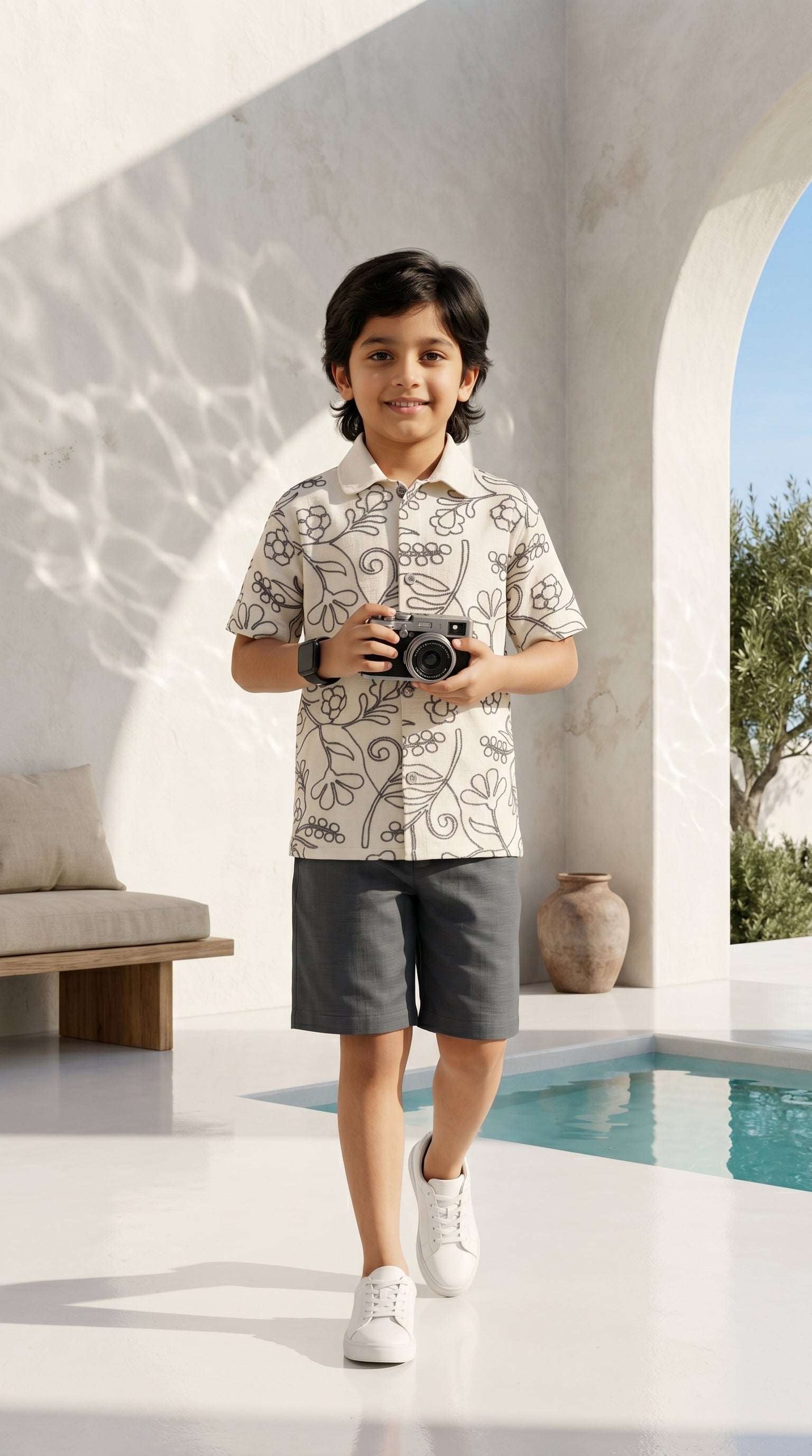 Ahhaaaa Boys 2-Piece Embroidered Floral Vine Co-ord Set - Brown, Green, Grey (2-12 Years)