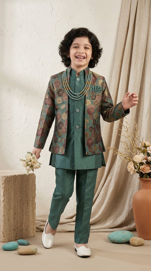 Ahhaaaa Boys 3-Piece Designer Indo-Western Jacket & Kurta Set - Blue, Gold, Maroon (2-11 Years)