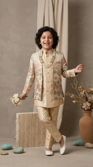 Ahhaaaa Boys 3-Piece Designer Indo-Western Jacket & Kurta Set - Blue, Gold, Maroon (2-11 Years)