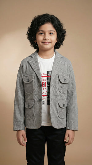 Ahhaaaa Boys' Japani Silk Indo-Western Safari Suit Set (Beige and Grey)