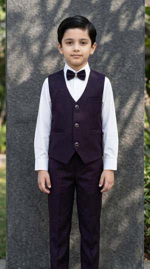 Ahhaaaa Boys 3-Piece Formal Waistcoat Suit Set with Shirt & Bow Tie - Black, Navy, Wine (2-8 Years)