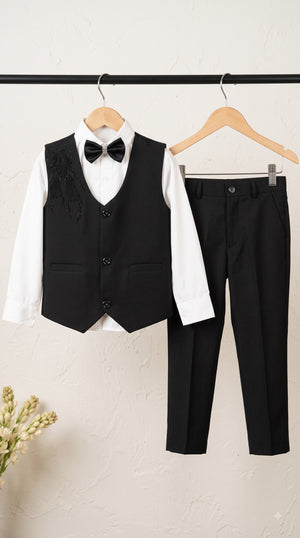 Ahhaaaa Boys Waistcoat Suit Set with Shirt Bow Tie and Pant for Kids