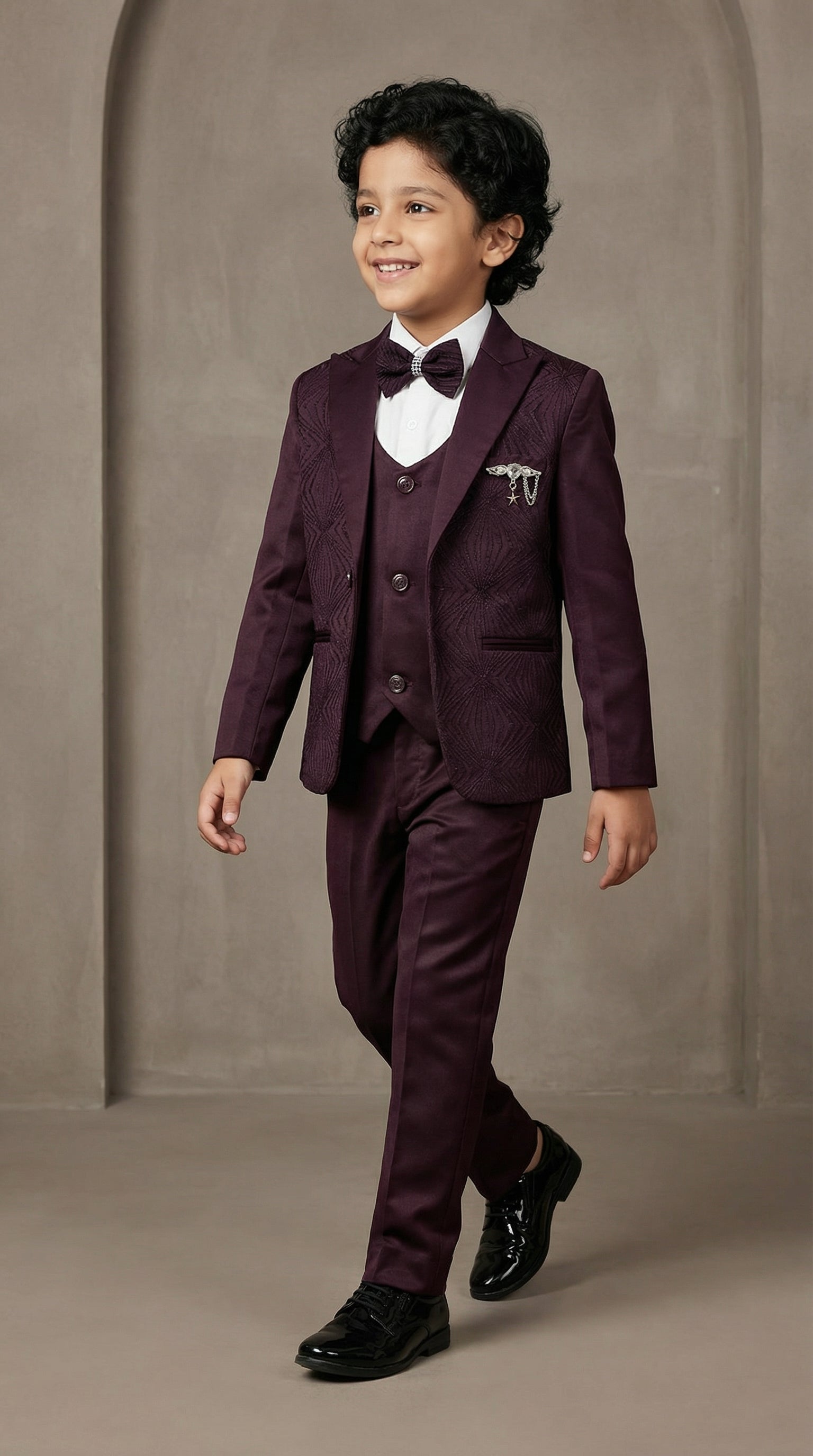 Ahhaaaa Boys Luxury 3-Piece Textured Coat Suit Set (Available in Wine, Black, Navy)