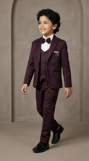 Ahhaaaa Boys Luxury 3-Piece Textured Coat Suit Set (Available in Wine, Black, Navy)