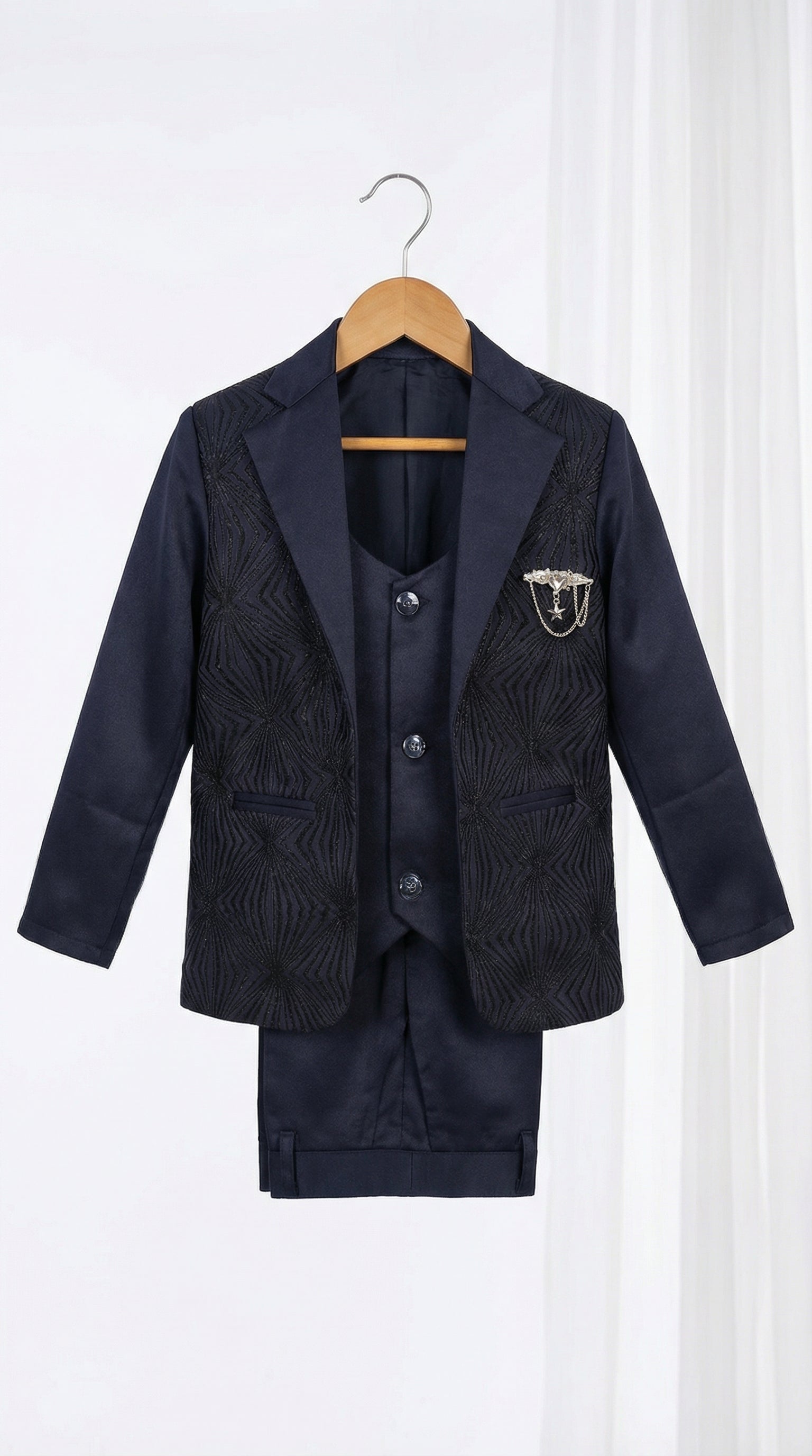 Ahhaaaa Boys Luxury 3-Piece Textured Coat Suit Set (Available in Wine, Black, Navy)