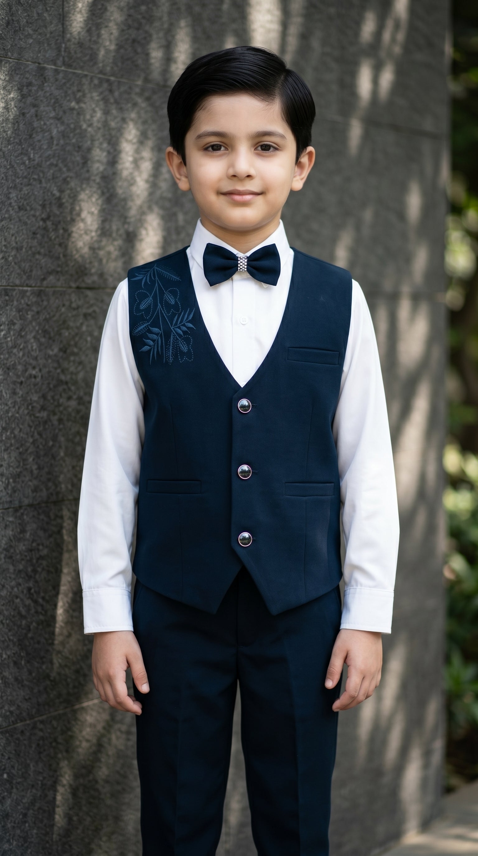 Ahhaaaa Boys 3-Piece Formal Waistcoat Suit Set with Shirt & Bow Tie - Black, Navy, Wine (2-8 Years)