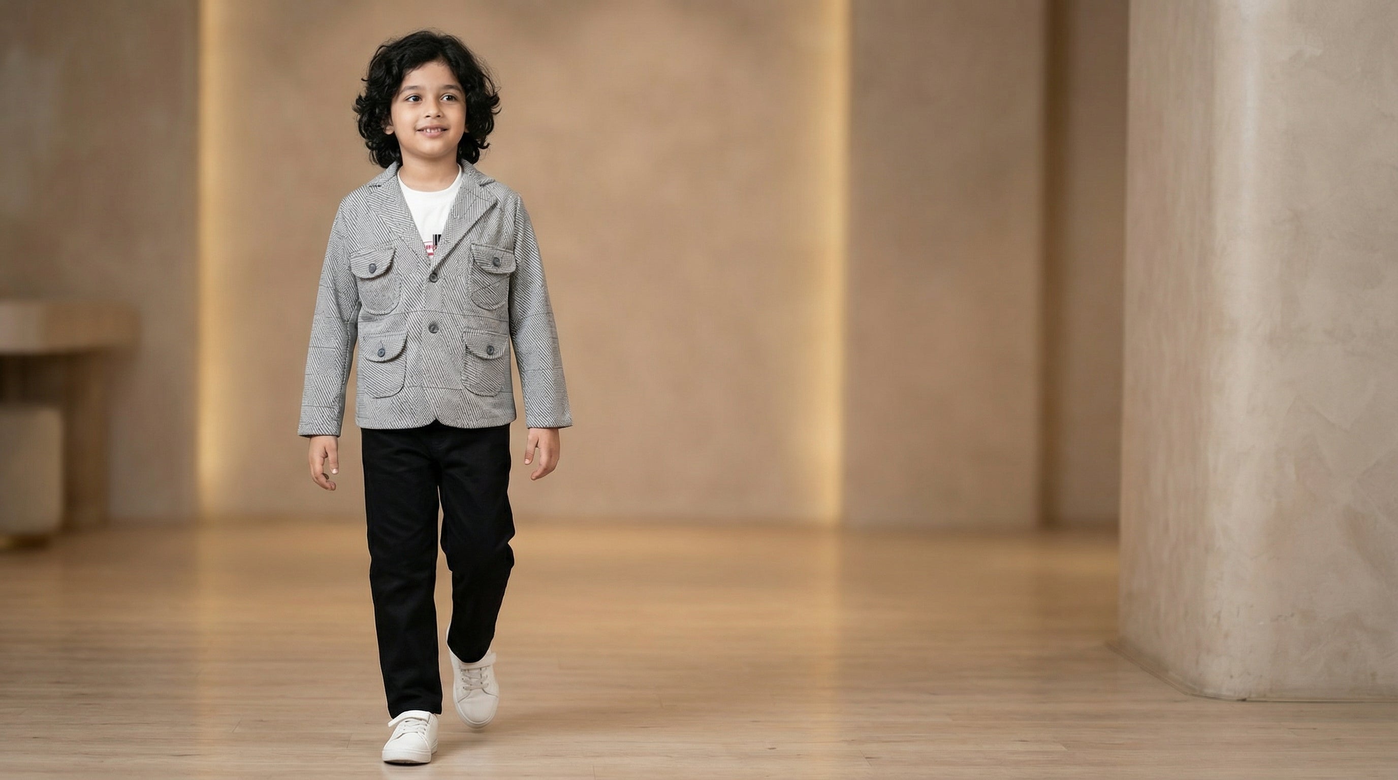 Ahhaaaa Boys' Japani Silk Indo-Western Safari Suit Set (Beige and Grey)