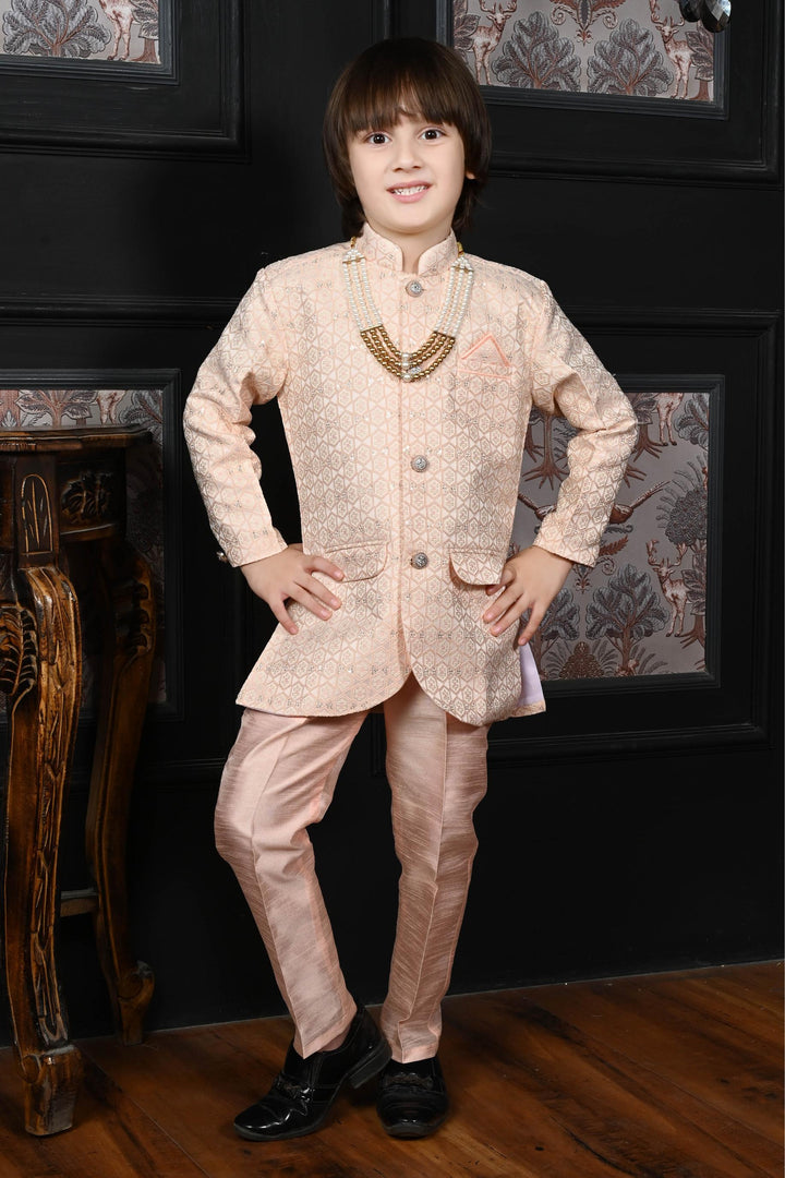 Ahhaaaa Kids Ethnic Indo-Western 2-Piece Traditional Wedding Jodhpuri Style Sherwani For Boys