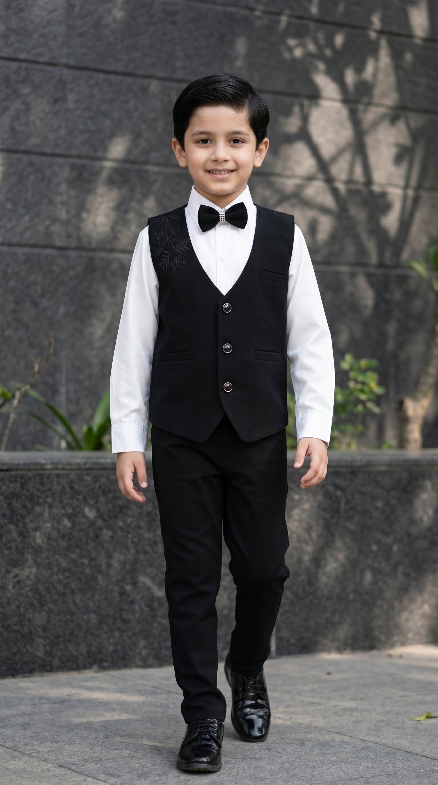 Formal Shirt Little Boys Black Dress Shirt Ahhaaaa Boys 3-Piece Formal Suit Set With Bow Tie Black, Navy, Wine –