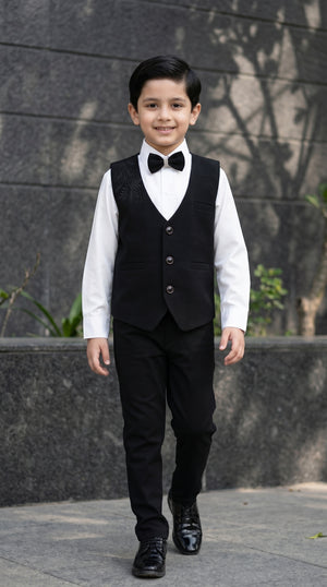 Ahhaaaa Boys 3-Piece Formal Waistcoat Suit Set with Shirt & Bow Tie - Black, Navy, Wine (2-8 Years)