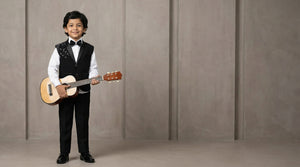 Ahhaaaa Boys Premium Black Japani Silk Tuxedo Set with Sequin Detail (2-8 Years)