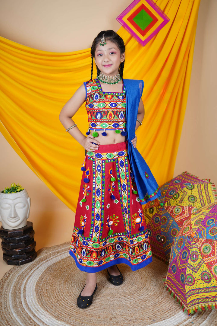 Ahhaaaa Kids Traditional Garba Ghoomar Lehenga Choli | Chania Choli | Radha Dress with Dupatta for Girl