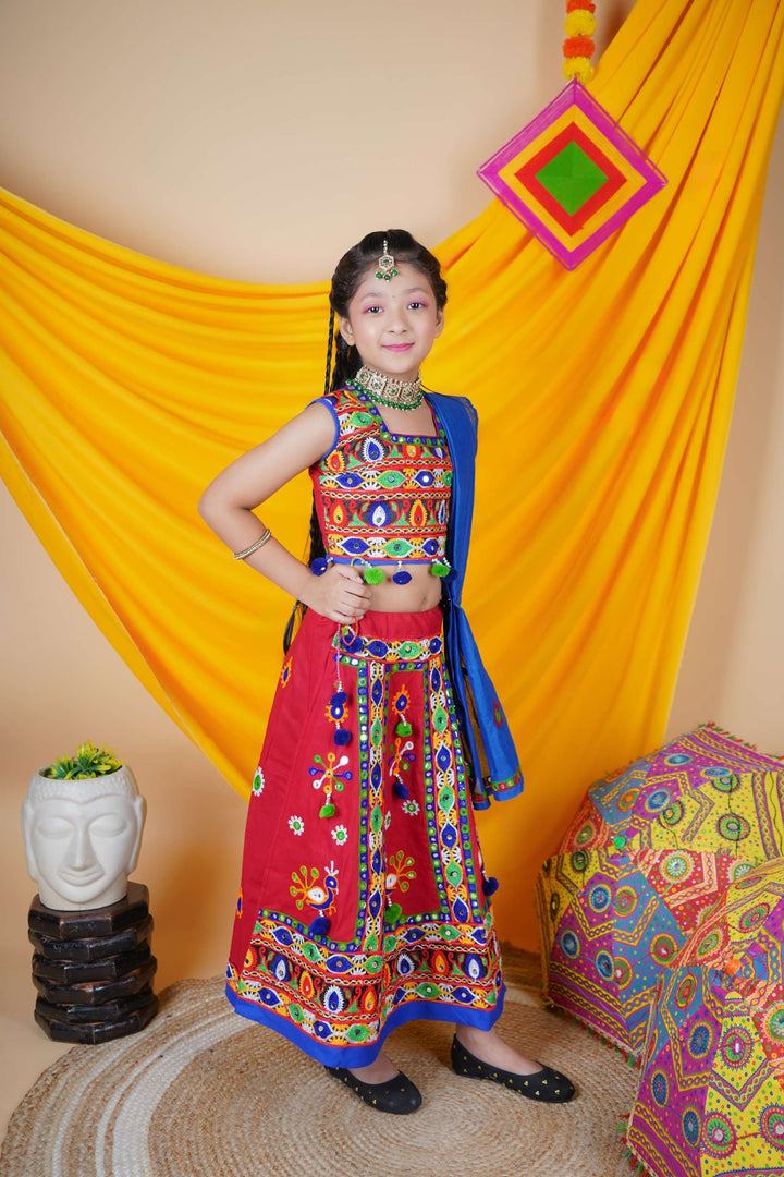 Ahhaaaa Kids Traditional Garba Ghoomar Lehenga Choli | Chania Choli | Radha Dress with Dupatta for Girl