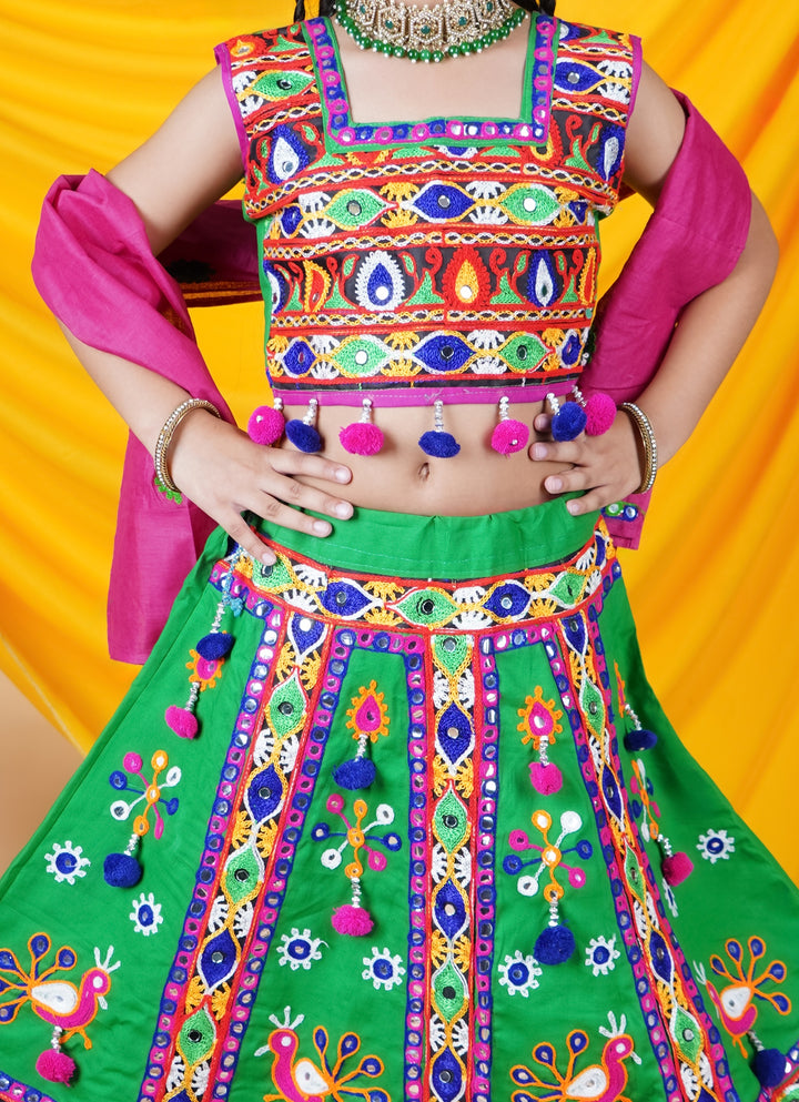 Ahhaaaa Kids Traditional Garba Ghoomar Lehenga Choli | Chania Choli | Radha Dress with Dupatta for Girl