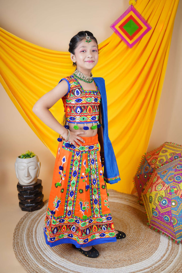 Ahhaaaa Kids Traditional Garba Ghoomar Lehenga Choli | Chania Choli | Radha Dress with Dupatta for Girl