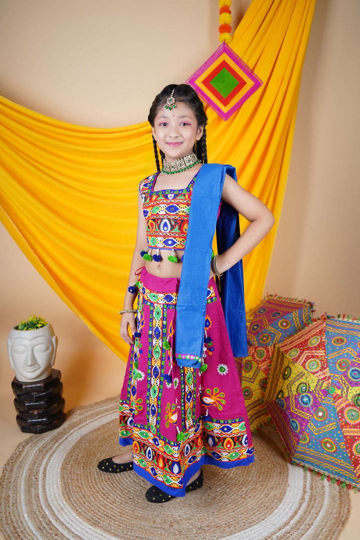 Ahhaaaa Kids Traditional Garba Ghoomar Lehenga Choli | Chania Choli | Radha Dress with Dupatta for Girl