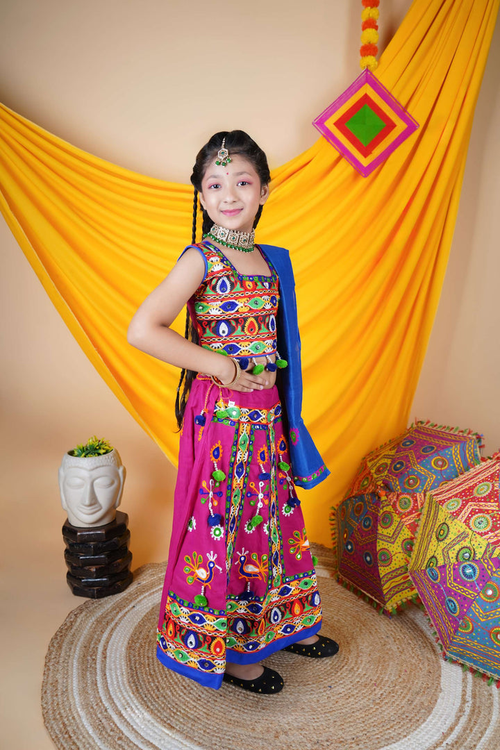 Ahhaaaa Kids Traditional Garba Ghoomar Lehenga Choli | Chania Choli | Radha Dress with Dupatta for Girl