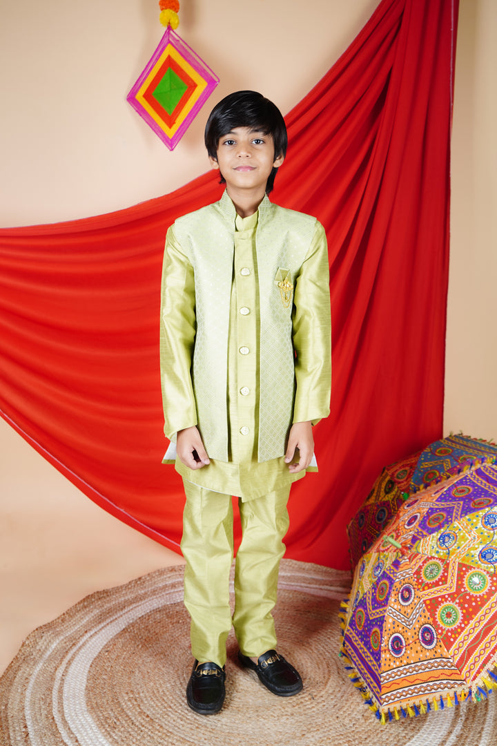 Ahhaaaa Kids Bollywood Style Print Indo-Western Sherwani Set For Boys