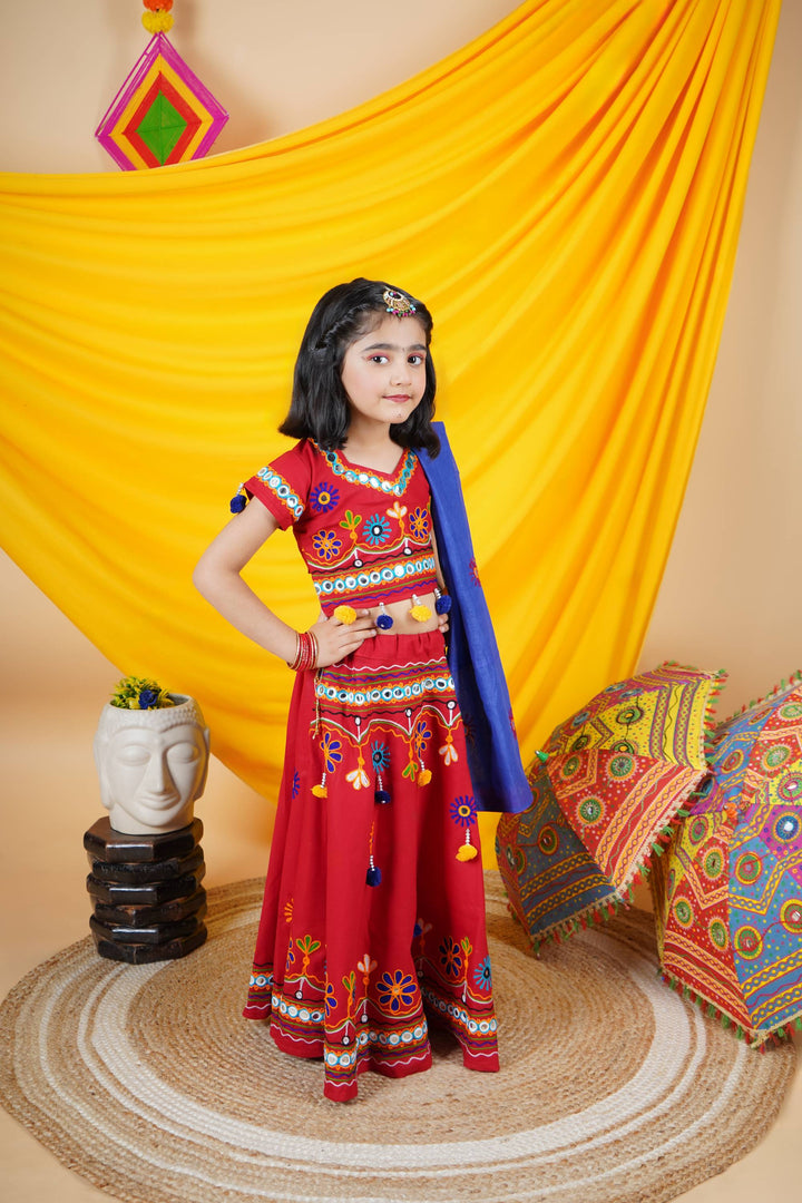 Ahhaaaa Kids Embroidered Traditional Ghoomar Lehenga Choli |Chania Choli|Radha Dress with Dupatta for Girls