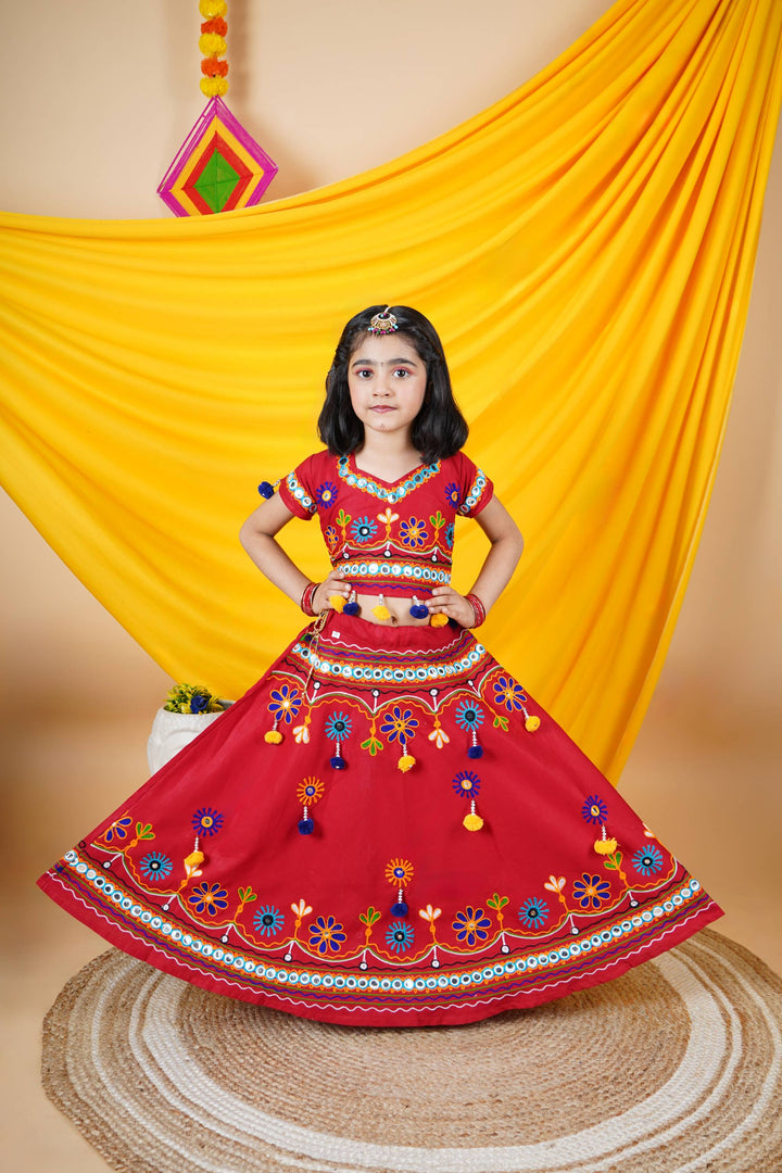 Ahhaaaa Kids Embroidered Traditional Ghoomar Lehenga Choli |Chania Choli|Radha Dress with Dupatta for Girls