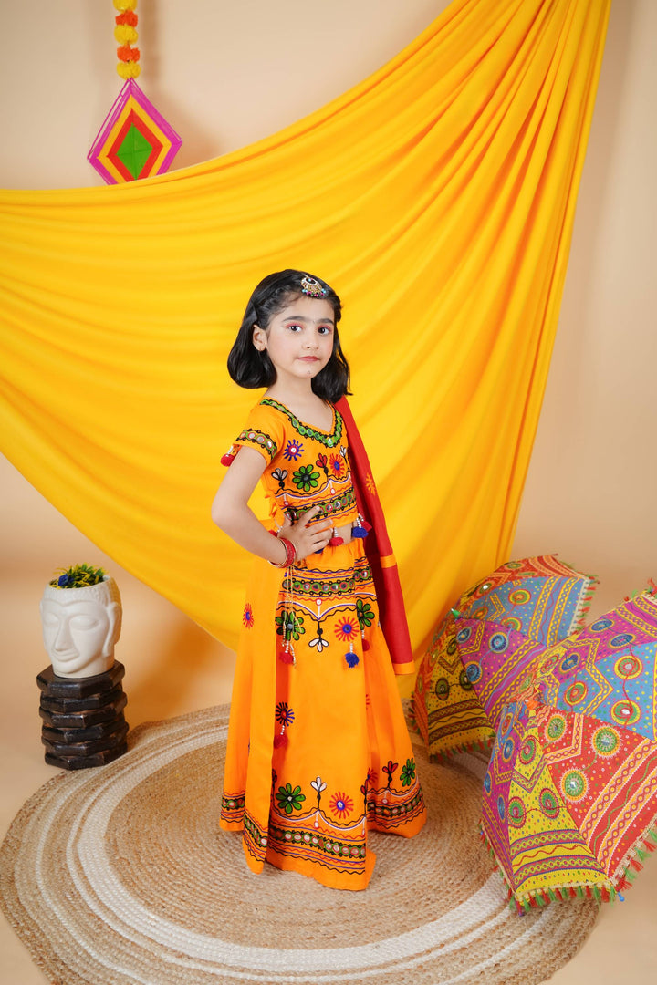 Ahhaaaa Kids Embroidered Traditional Ghoomar Lehenga Choli |Chania Choli|Radha Dress with Dupatta for Girls