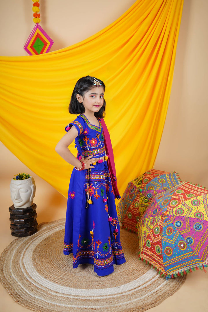 Ahhaaaa Kids Embroidered Traditional Ghoomar Lehenga Choli |Chania Choli|Radha Dress with Dupatta for Girls