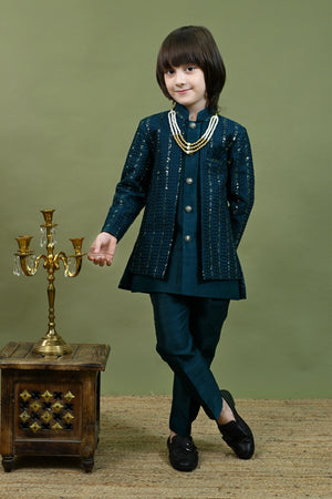 Ahhaaaa Boys Kurta Set with Attached Sequin Jacket for Wedding and Festivals