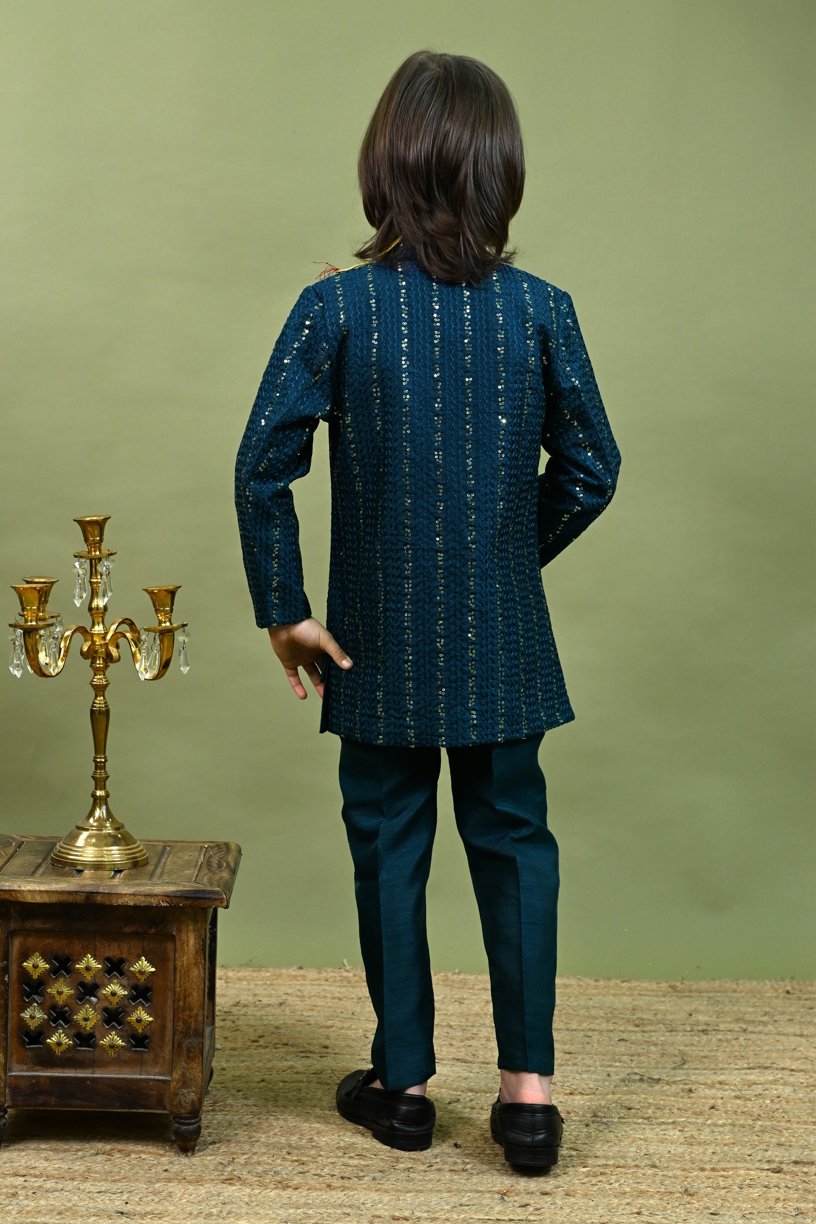 Ahhaaaa Boys Kurta Set with Attached Sequin Jacket for Wedding and Festivals