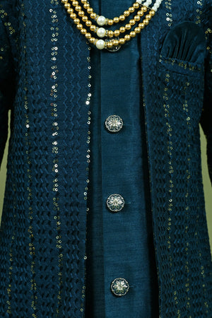 Ahhaaaa Boys Kurta Set with Attached Sequin Jacket for Wedding and Festivals