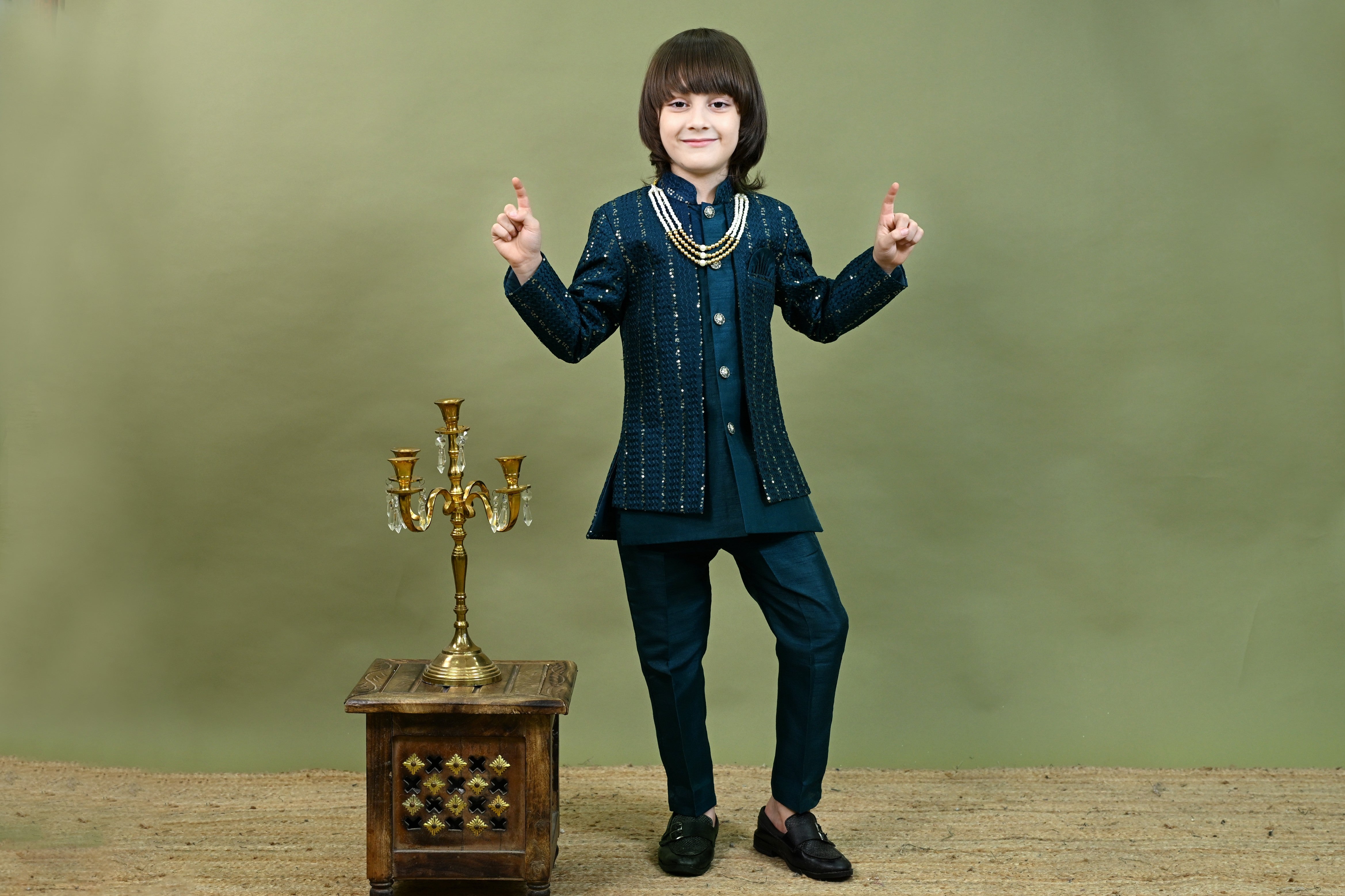 Ahhaaaa Boys Kurta Set with Attached Sequin Jacket for Wedding and Festivals