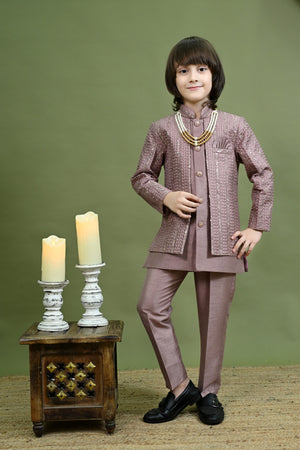 Ahhaaaa Boys Kurta Set with Attached Sequin Jacket for Wedding and Festivals Pink