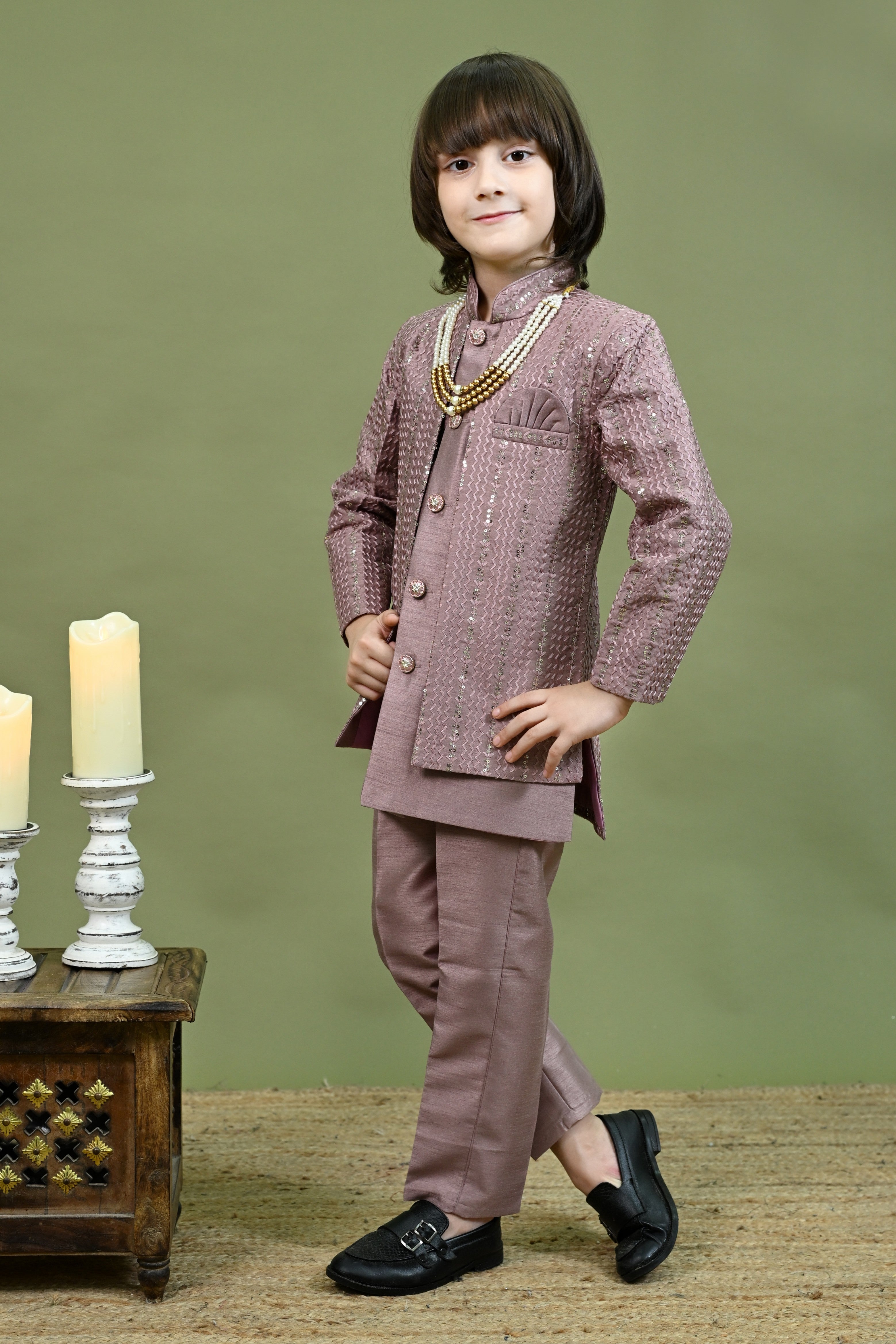 Ahhaaaa Boys Kurta Set with Attached Sequin Jacket for Wedding and Festivals