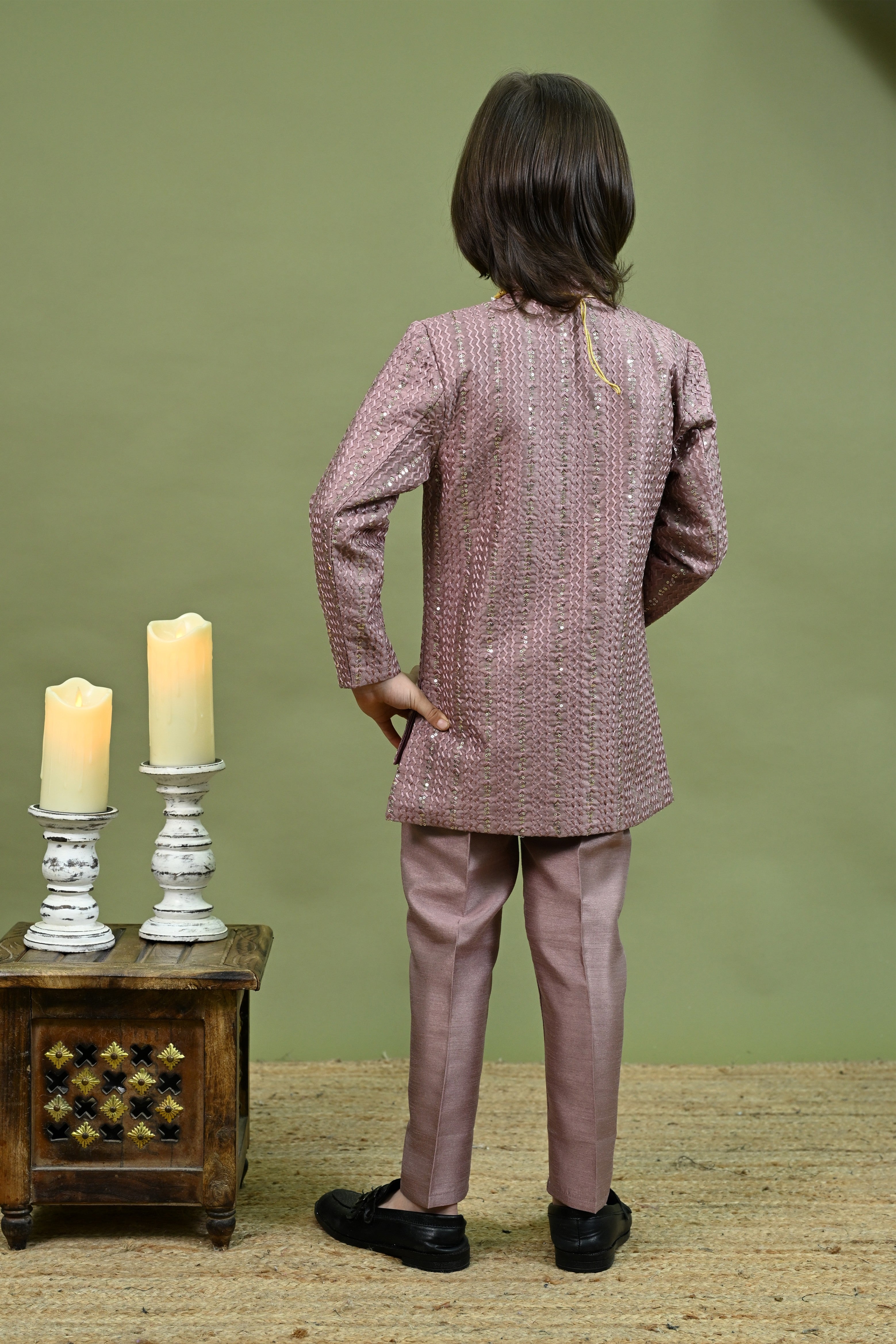 Ahhaaaa Boys Kurta Set with Attached Sequin Jacket for Wedding and Festivals