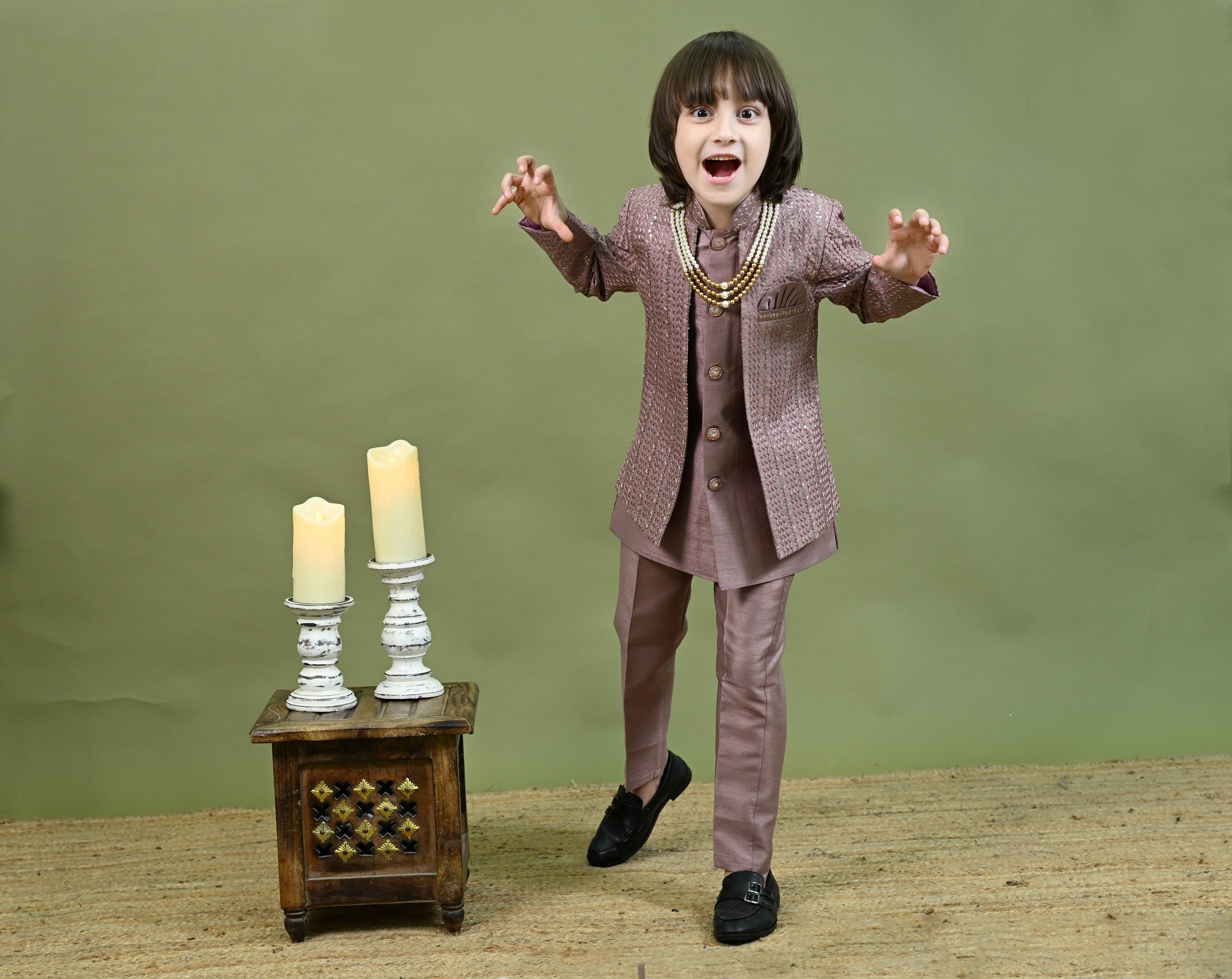 Ahhaaaa Boys Kurta Set with Attached Sequin Jacket for Wedding and Festivals