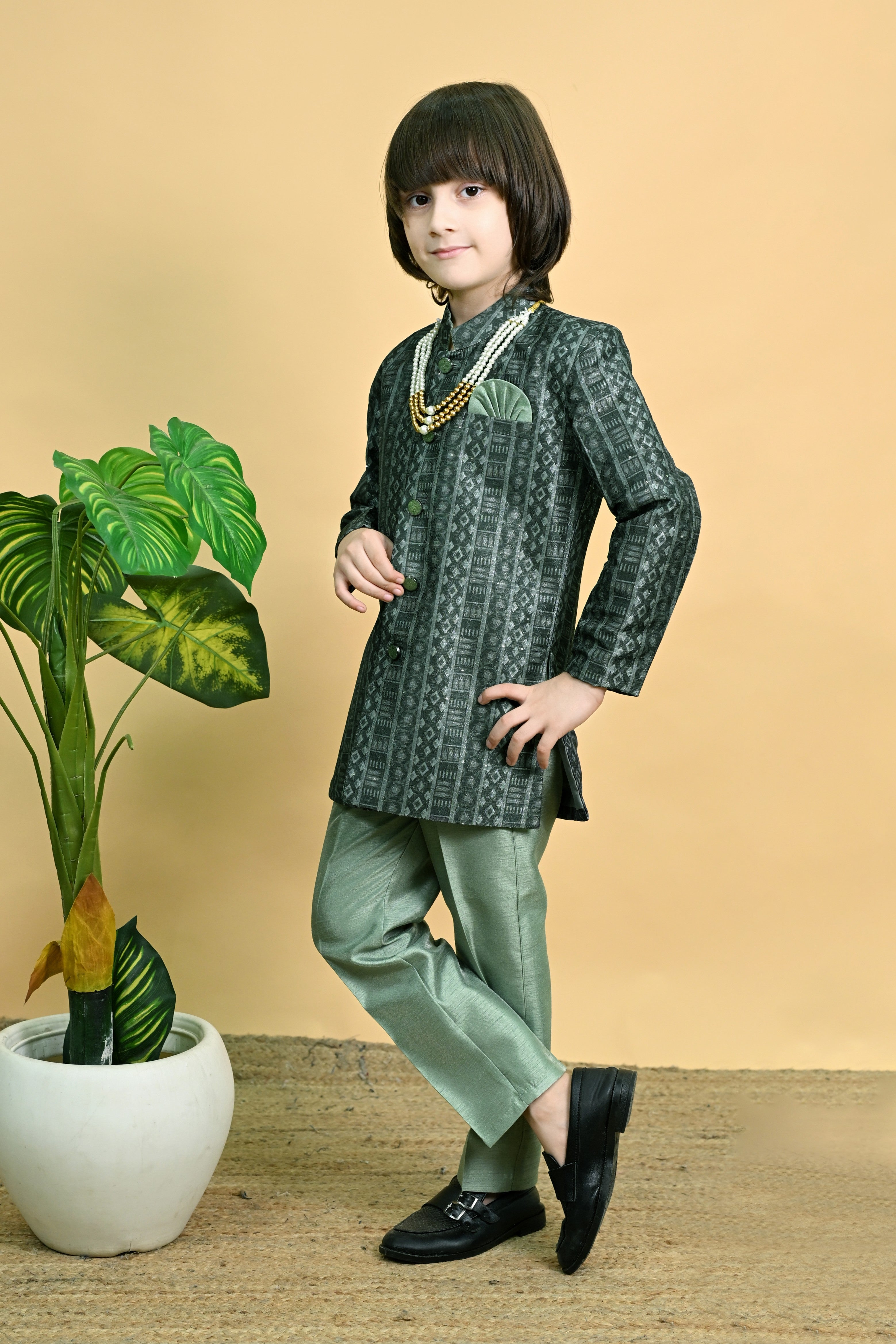 Ahhaaaa Boys Indo-Western Sherwani Set | Kids Jodhpuri Style Achkan for Wedding