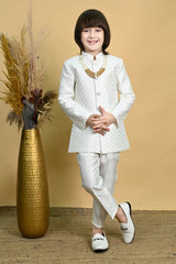 Ahhaaaa Royal Prince Jodhpuri Suit for Boys | Kids Festive Bandhgala with Mala | Art Silk Indo-Western Wedding Outfit White