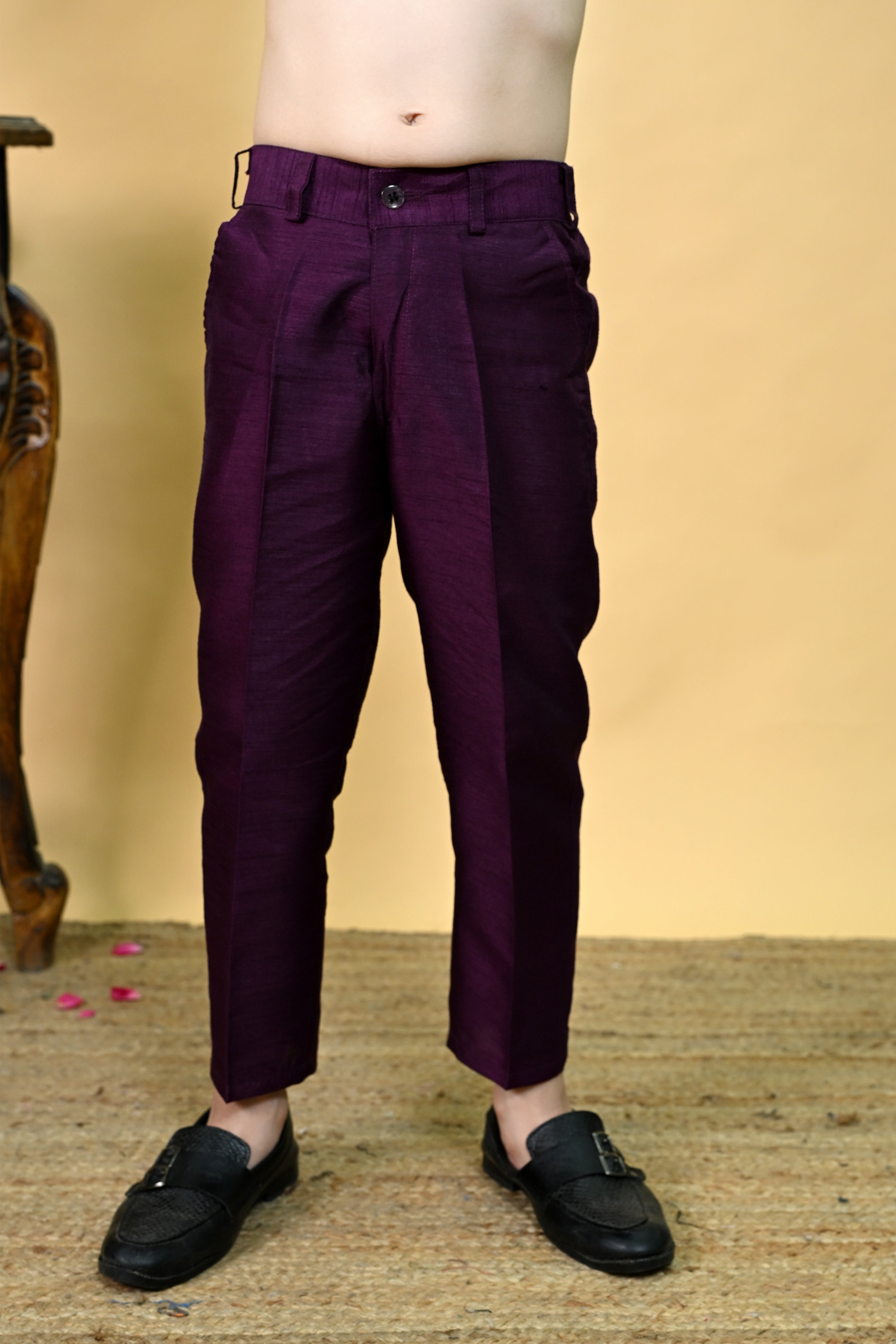 Ahhaaaa Boys' Woven Brocade Jodhpuri Bandhgala Suit Set with Pearl Mala | Kids Indo-Western Ethnic Festive