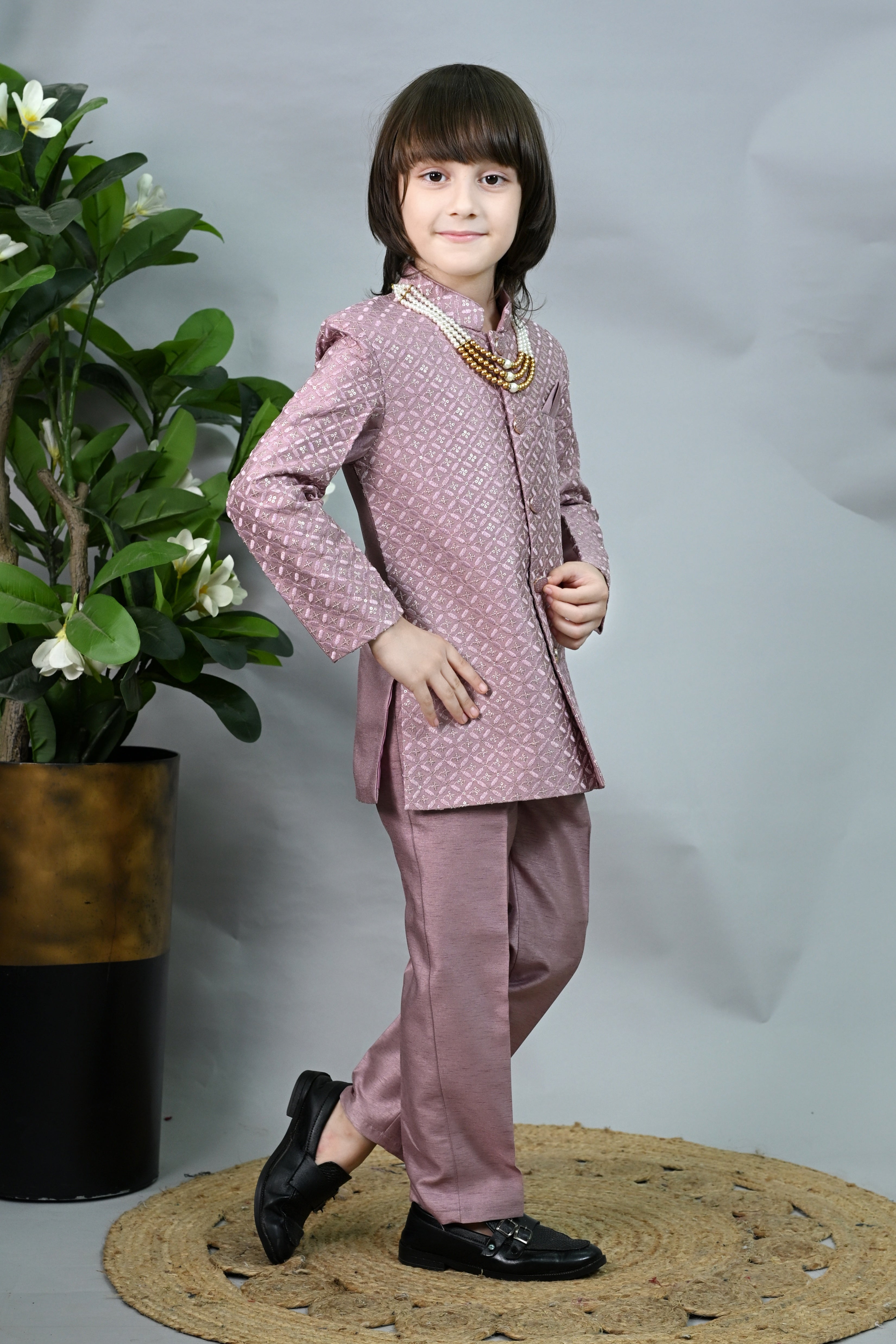 Ahhaaaa Royal Prince Jodhpuri Suit for Boys | Kids Festive Bandhgala with Mala | Art Silk Indo-Western Wedding Outfit